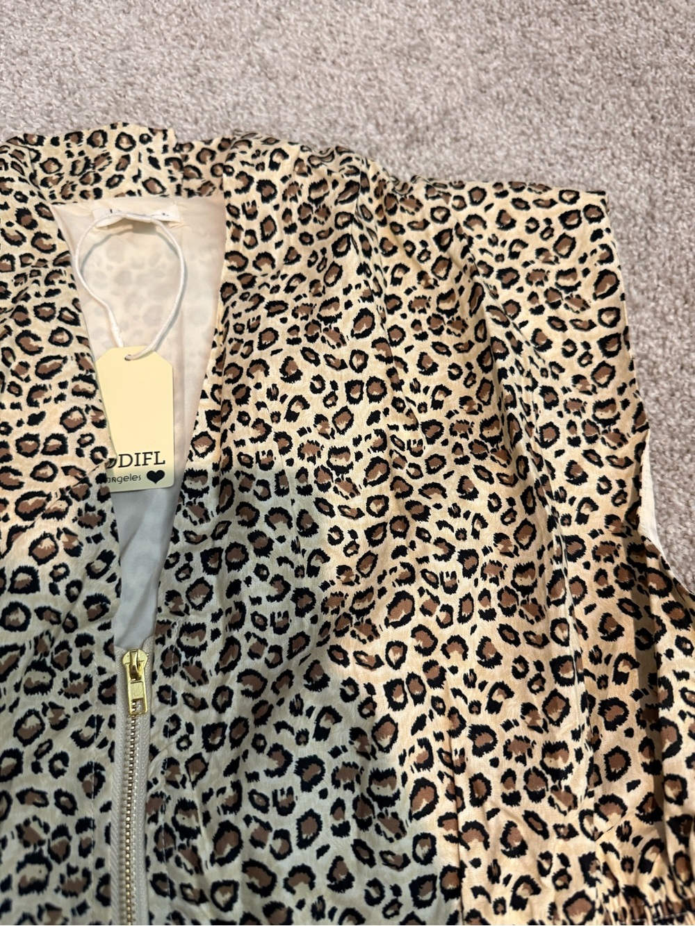 Jodifl Sleeveless Zip-Front Leopard Print Midi Dress - Beige & Black - Picture 5 of 10